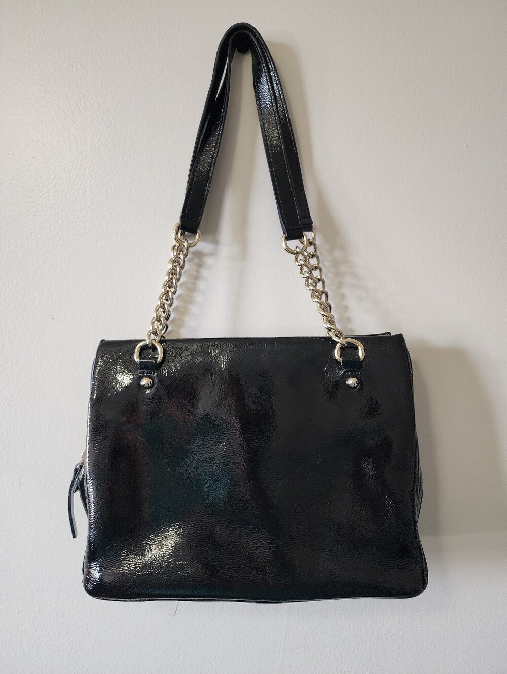 Kate Spade New York Black Patent Leather Chain Shoulder Bag Tote - Picture 6 of 14